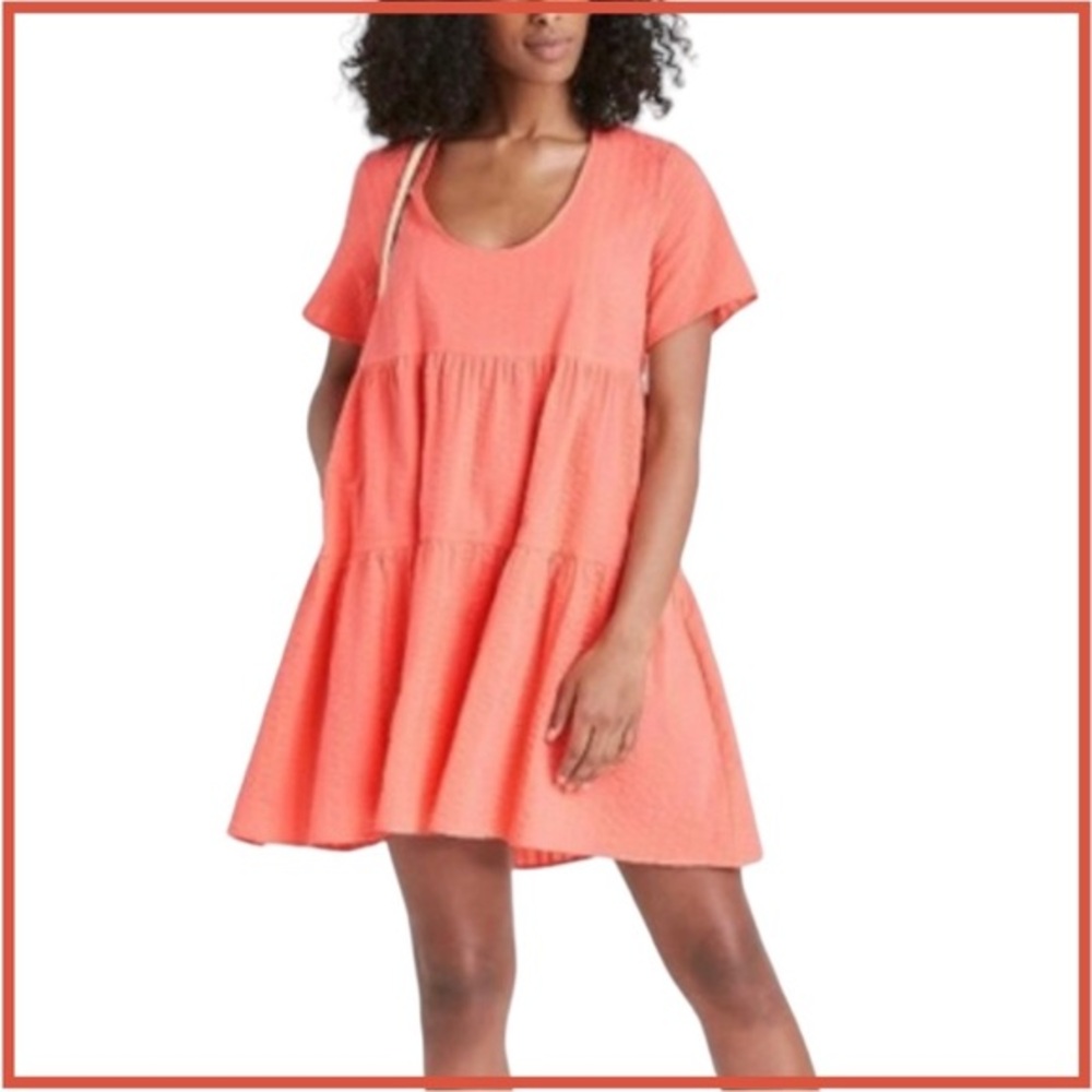 A New Day Peach Mini Dress 100% Cotton Cute Babydoll Dress! - Picture 1 of 15